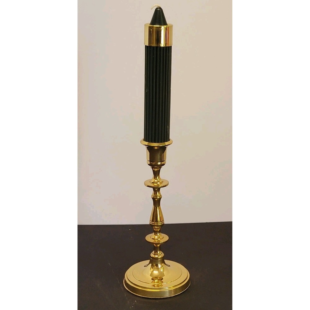 Vintage Coppercraft Brass Column Candlestick Holder Gold Tone New with Candle